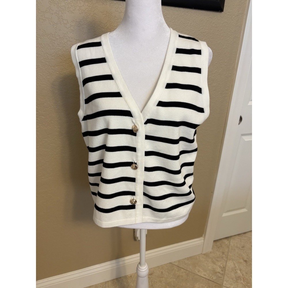 Lillusory Sleeveless Striped Button Up Cardigan Sweater Vest, Medium